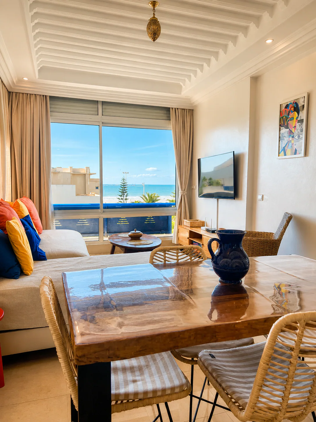Ocean-view apartment living and dining room